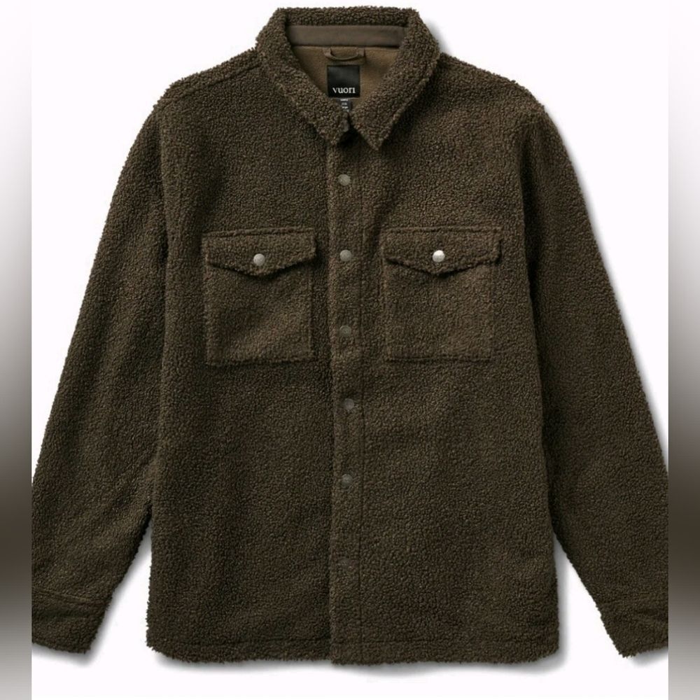 Vuori Mens Green Sherpa Athleisure Lumberjack Fleece Lined Shacket Size Small